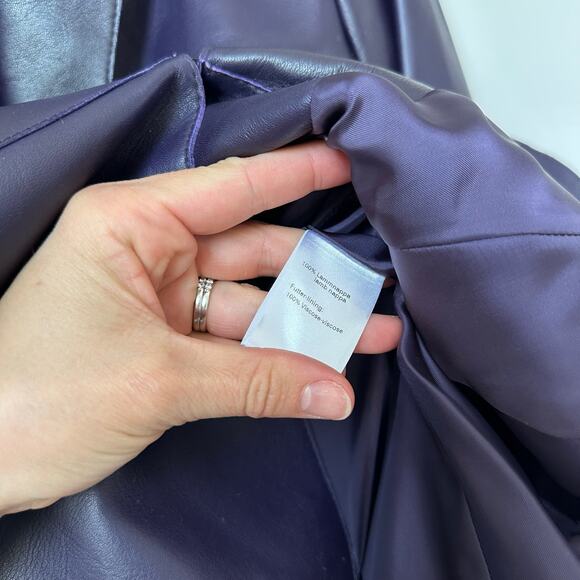 AKRIS Lamb Nappa Leather Collared Blazer Purple 12 - Picture 8 of 11